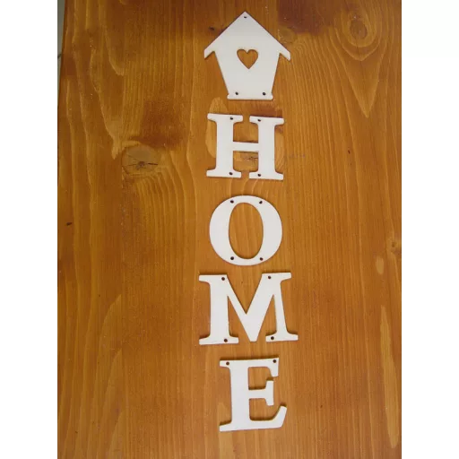 Natúr fa - Akasztós "HOME" felirat házikóval 8x34cm – festéshez, dekorációhoz