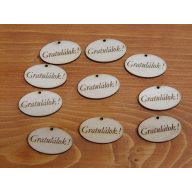 Natúr fa - "Gratulálok" gravírozott ovál tábla 10db/csomag – esküvői dekorációhoz