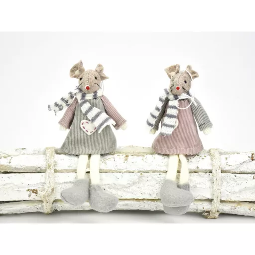 Lógólábú egér rózsaszín-szürke 2db/csomag – karácsonyi dekorációhoz