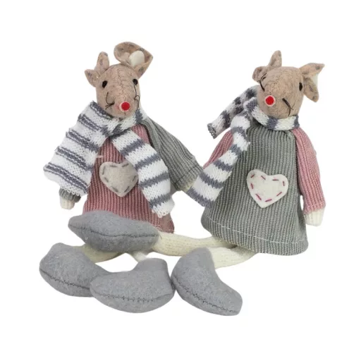 Lógólábú egér rózsaszín-szürke 2db/csomag – karácsonyi dekorációhoz