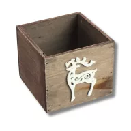 Dekoláda rusztikus kocka 13x13X11cm - Fehér szarvasos – ajtódíszhez, koszorúalapnak