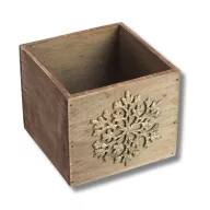 Dekoláda rusztikus kocka 13x13X11cm - Pezsgő hópihés – ajtódíszhez, koszorúalapnak