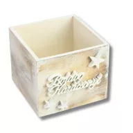 Dekoláda szürkésbarna koptatott kocka 13x13X11cm - Csillagos boldog karácsonyt – ajtódíszhez, koszorúalapnak