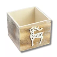 Dekoláda szürkésbarna koptatott kocka 13x13X11cm - Fehér szarvasos – ajtódíszhez, koszorúalapnak
