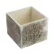 Dekoláda szürkésbarna koptatott kocka 13x13X11cm - Pezsgő hópihés – ajtódíszhez, koszorúalapnak