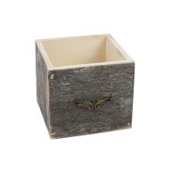 Fiók dekoláda szürke koptatott kocka fém fogantyúval 9x9cm – koszorúkészítéshez