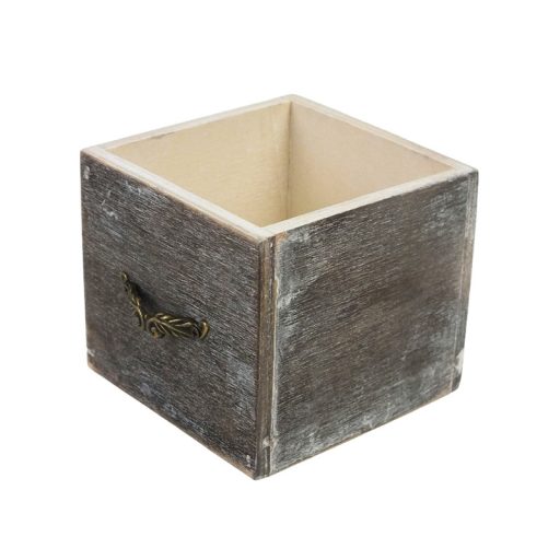 Fiók dekoláda szürke koptatott kocka fém fogantyúval 9x9cm – koszorúkészítéshez