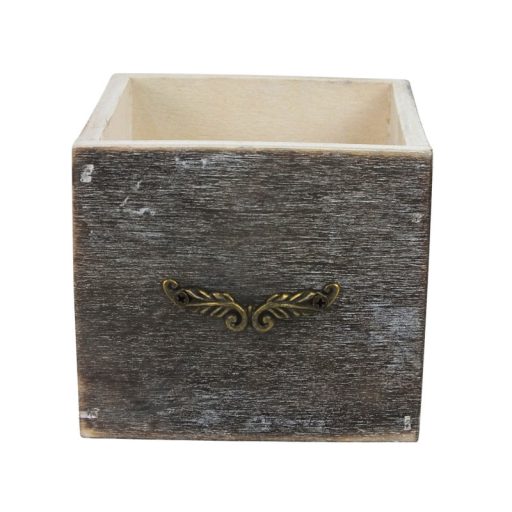 Fiók dekoláda szürke koptatott kocka fém fogantyúval 9x9cm – koszorúkészítéshez