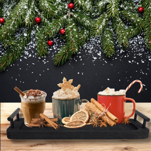 Fogantyús fa tálca fekete 35x12cm – koszorúkészítéshez