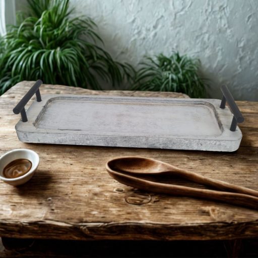 Fogantyús fa tálca vintage fehér 35x12cm  – koszorúkészítéshez