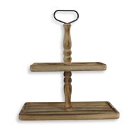 Kétszintes kínáló tál fából barna 40x20cm mag:45cm 12/# – koszorúkészítéshez