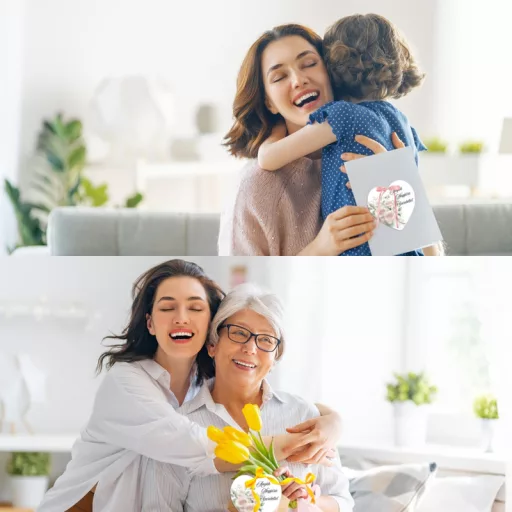 Nyomtatott dekorkarton - Anyák napjára szeretettel szív 9cm 2db/cs – anyák napi dekorációhoz