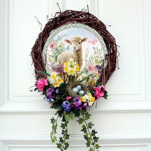 Nyomtatott fa tábla koszorú közép - Báránykás 11,8cm – kreatív dekorációhoz