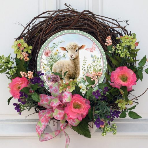 Nyomtatott fa tábla koszorú közép - Báránykás 11,8cm – kreatív dekorációhoz