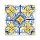 Nyomtatott fa tábla - Mediterrán csempe minta - kék-sárga 12,5x12,5cm