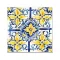 Nyomtatott fa tábla - Mediterrán csempe minta - kék-sárga 12,5x12,5cm – húsvéti dekorációhoz