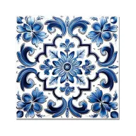 Nyomtatott fa tábla - Mediterrán csempe minta - kék sima 12,5x12,5cm – húsvéti dekorációhoz