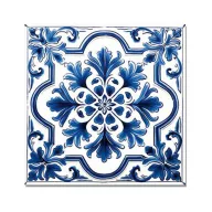 Nyomtatott fa tábla - Mediterrán csempe minta - kék keretes 12,5x12,5cm – húsvéti dekorációhoz