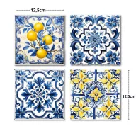   Nyomtatott fa tábla - Mediterrán csempe minta 12,5x12,5cm 4db/csomag