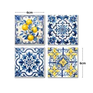 Nyomtatott dekorkarton - Mediterrán csempe minta 6x6cm 4db/csomag – húsvéti dekorációhoz