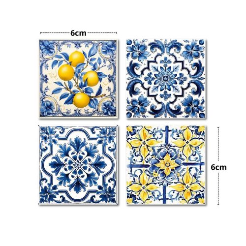 Nyomtatott dekorkarton - Mediterrán csempe minta 6x6cm 4db/csomag
