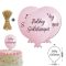 Nyomtatott dekorkarton - Boldog születésnapot lufi - rózsaszín 3db/csomag – kreatív dekorációhoz
