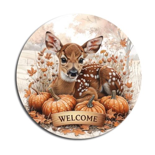Nyomtatott fa tábla koszorú közép - Bambi welcome 11,8cm