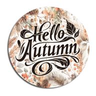 Nyomtatott fa tábla koszorú közép - Hello Autumn 11,8cm – őszi dekorációhoz