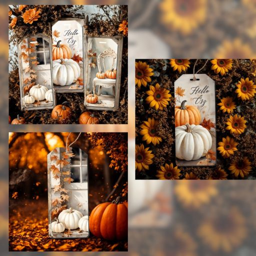 Nyomtatott dekorkarton - Fehér-narancs tök biléták 6db/csomag – őszi dekorációhoz