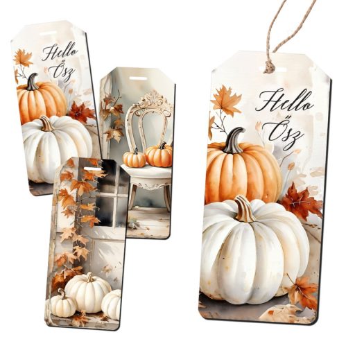 Nyomtatott dekorkarton - Fehér-narancs tök biléták 6db/csomag – őszi dekorációhoz