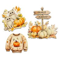 Nyomtatott dekorkarton - Rajzos útjelzős őszi dekor 3db/csomag – őszi dekorációhoz