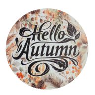 Nyomtatott fa tábla koszorú közép - Hello Autumn 14,8cm – kreatív dekorációhoz