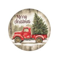 Nyomtatott fa tábla koszorú közép - Autós karácsonyi 11,8cm – kreatív dekorációhoz