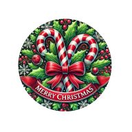 Nyomtatott fa tábla koszorú közép - Cukorpálcás 14,8cm – kreatív dekorációhoz