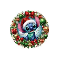 Nyomtatott fa tábla koszorú közép - Karácsonyi Stitch 14,8cm – kreatív dekorációhoz