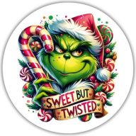 Nyomtatott fa tábla koszorú közép - Cukros grinch 11,8cm – kreatív dekorációhoz