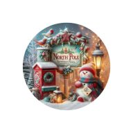 Nyomtatott fa tábla koszorú közép - North pole14,8cm – kreatív dekorációhoz