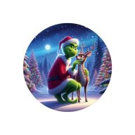 Nyomtatott fa tábla koszorú közép - Grinch őzikével 11,8cm – kreatív dekorációhoz