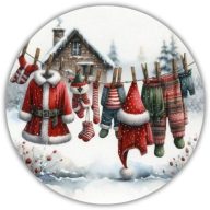 Nyomtatott fa tábla koszorú közép - Télapó ruhái 11,8cm – kreatív dekorációhoz