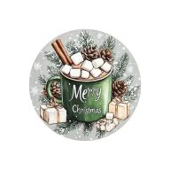 Nyomtatott fa tábla koszorú közép - Zöld bögrés 14,8cm – kreatív dekorációhoz