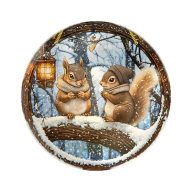 Nyomtatott fa tábla koszorú közép - Két mókus 11,8cm – kreatív dekorációhoz