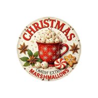 Nyomtatott fa tábla koszorú közép - Marshmallows 14,8cm – kreatív dekorációhoz