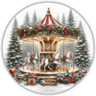 Nyomtatott fa tábla koszorú közép - Körhintás 14,8cm – kreatív dekorációhoz