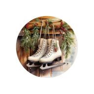 Nyomtatott fa tábla koszorú közép - Korcsolya cipők 11,8cm – kreatív dekorációhoz