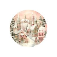 Nyomtatott fa tábla koszorú közép - Pasztell házak 14,8cm – kreatív dekorációhoz