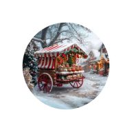 Nyomtatott fa tábla koszorú közép - Vásári szekér 14,8cm – kreatív dekorációhoz