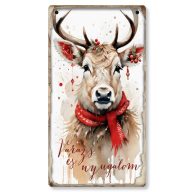 Nyomtatott fa tábla - Piros karácsonyi téma - Szarvas 13x24,3cm – karácsonyi dekorációhoz