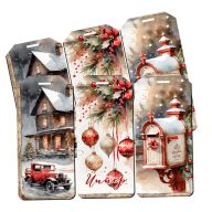 Nyomtatott dekorkarton - Karácsonyi piros téma - biléták 6db/csomag – karácsonyi dekorációhoz