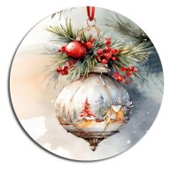 Nyomtatott fa tábla koszorú közép - Karácsonyi piros téma koszorú közép 11,8cm – karácsonyi dekorációhoz