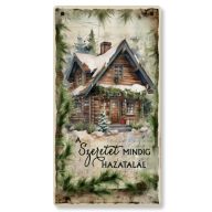 Nyomtatott fa tábla - Zöld karácsonyi téma - Szeretet 13x24,3cm – karácsonyi dekorációhoz